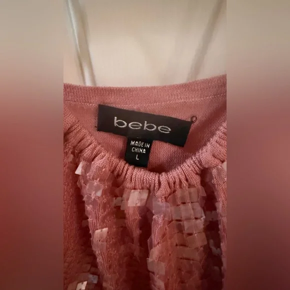 bebe spaghetti strap Pink Sequin Cami Top L - Picture 2 of 5